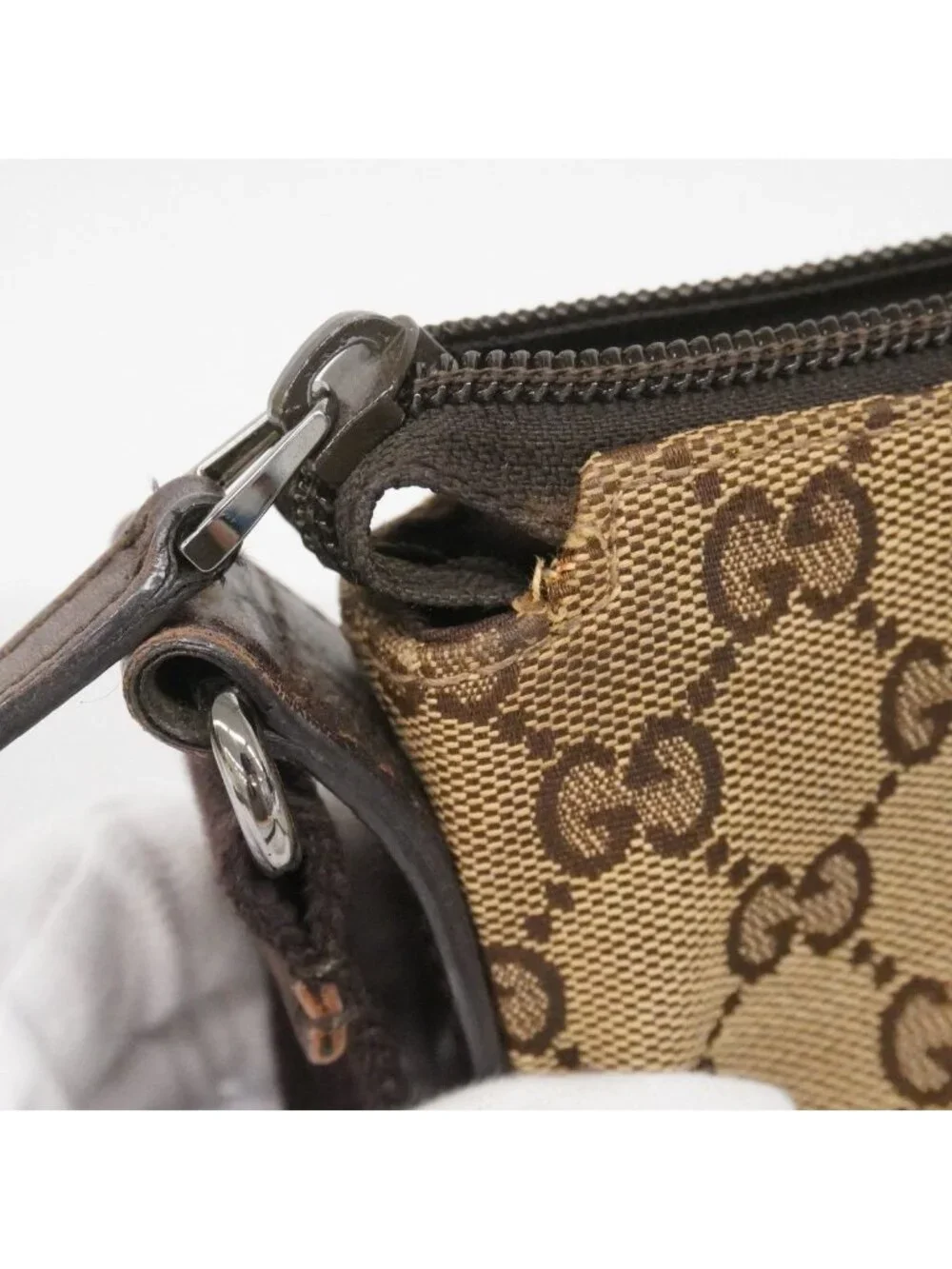 Gucci Shoulder Bag GG Canvas Beige Brown Silver